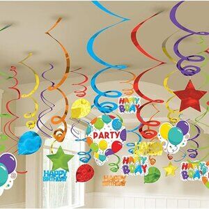 Happy Birthday Hanging Swirl Decoration Value Pack- 50 pcs.